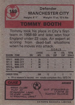 1975-76 Topps #159 Tommy Booth Back
