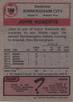 1975-76 Topps #168 John Roberts Back