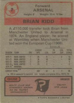 1975-76 Topps #7 Brian Kidd Back