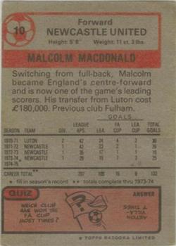 1975-76 Topps #10 Malcolm MacDonald Back