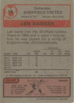 1975-76 Topps #19 Len Badger Back