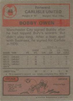 1975-76 Topps #43 Bobby Owen Back