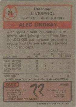 1975-76 Topps #71 Alec Lindsay Back