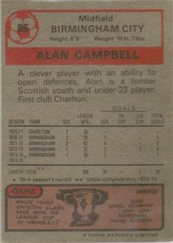 1975-76 Topps #85 Alan Campbell Back