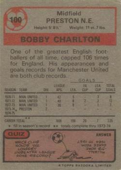 1975-76 Topps #100 Bobby Charlton Back