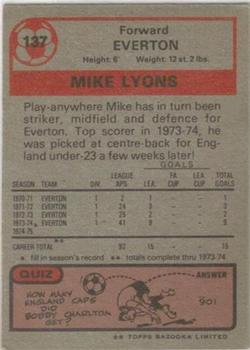 1975-76 Topps #137 Mick Lyons Back
