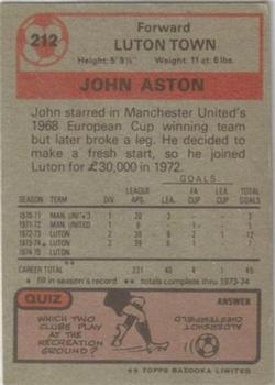 1975-76 Topps #212 John Aston Jr. Back