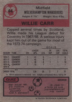 1975-76 Topps #44 Willie Carr Back