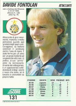 1992 Score Italian League #131 Davide Fontolan Back