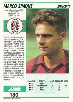 1992 Score Italian League #180 Marco Simone Back