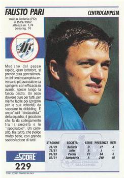 1992 Score Italian League #229 Fausto Pari Back