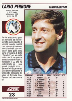 1992 Score Italian League #23 Carlo Perrone Back
