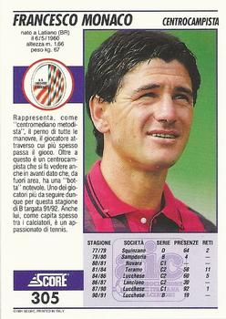 1992 Score Italian League #305 Francesco Monaco Back