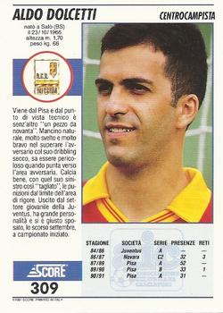 1992 Score Italian League #309 Aldo Dolcetti Back