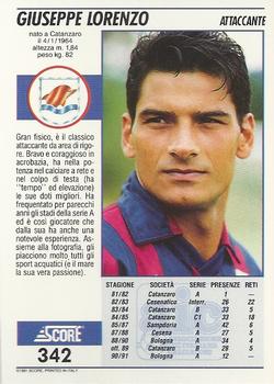 1992 Score Italian League #342 Giuseppe Lorenzo Back
