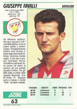 1992 Score Italian League #63 Giuseppe Favalli Back