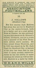 1935-36 Wills's Association Footballers #16 John Hallows  Back