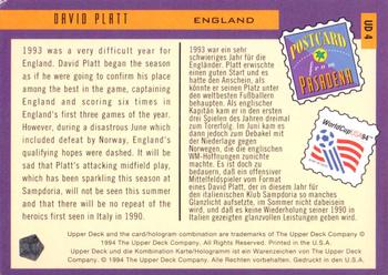 1994 Upper Deck World Cup Contenders English/German - UD Set #UD4 David Platt Back