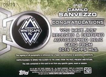 2014 Topps MLS - Relic Autographs Orange #AR-CS Camilo Sanvezzo Back