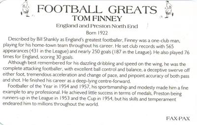 1986 Fax-Pax Football Greats #NNO Tom Finney Back