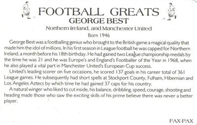 1986 Fax-Pax Football Greats #NNO George Best Back