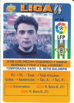 1995-96 Mundicromo Sport Las Fichas de La Liga #40 Diezma Back