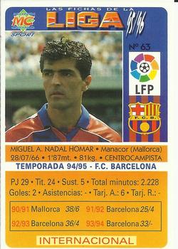 1995-96 Mundicromo Sport Las Fichas de La Liga #63 Nadal Back