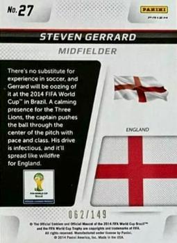 2014 Panini Prizm FIFA World Cup Brazil - Cup Captains Prizms Red #27 Steven Gerrard Back
