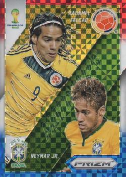 2014 Panini Prizm FIFA World Cup Brazil - World Cup Matchups Prizms Red, White and Blue Power Plaid #20 Neymar Jr. / Radamel Falcao Front