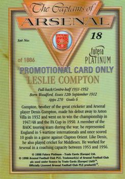 1998 Futera Platinum The Captains of Arsenal - Promotional Card Set #18 Leslie Compton Back