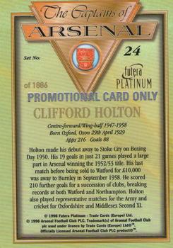 1998 Futera Platinum The Captains of Arsenal - Promotional Card Set #24 Clifford Holton Back