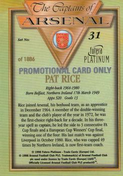 1998 Futera Platinum The Captains of Arsenal - Promotional Card Set #31 Pat Rice Back