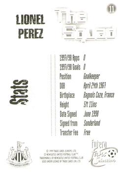 1999 Futera Newcastle United Fans' Selection - Foil #11 Lionel Perez Back