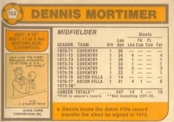 1978-79 Topps #152 Dennis Mortimer Back