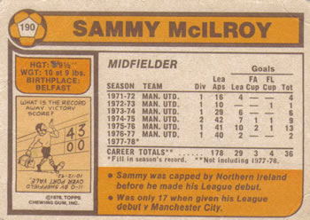 1978-79 Topps #190 Sammy McIlroy Back