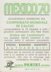 1970 Panini FIFA World Cup Mexico Stickers #NNO Gustavo Pena Back