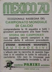 1970 Panini FIFA World Cup Mexico Stickers #NNO Sandro Mazzola Back