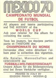 1970 Panini FIFA World Cup Mexico Stickers #NNO Florea Dumitrache Back