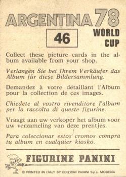 1978 Panini FIFA World Cup Argentina Stickers #46 Jorge Mario Olguin Back