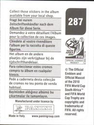 2010 Panini FIFA World Cup Stickers (Black Back) #287 Carl Valeri Back