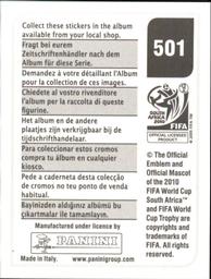 2010 Panini FIFA World Cup Stickers (Black Back) #501 Robinho Back