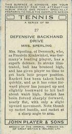 1936 Player's Tennis #27 Mrs. Sperling Back