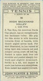 1936 Player's Tennis #36 J. Van Ryn Back