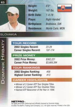 2003 NetPro International Series #63 Dominik Hrbaty Back