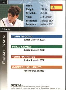 2003 NetPro International Series #77 Rafael Nadal Back