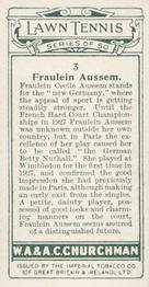 1928 Churchman's Lawn Tennis #3 Fraulein Aussem Back