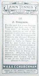 1928 Churchman's Lawn Tennis #10 Jacques Brugnon Back