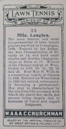 1928 Churchman's Lawn Tennis #33 Suzanne Lenglen Back