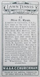 1928 Churchman's Lawn Tennis #43 Elizabeth Ryan Back