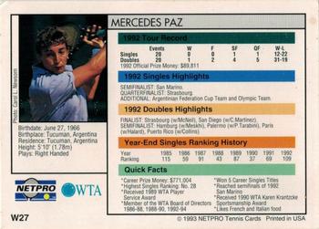 1993 NetPro #W27 Mercedes Paz Back